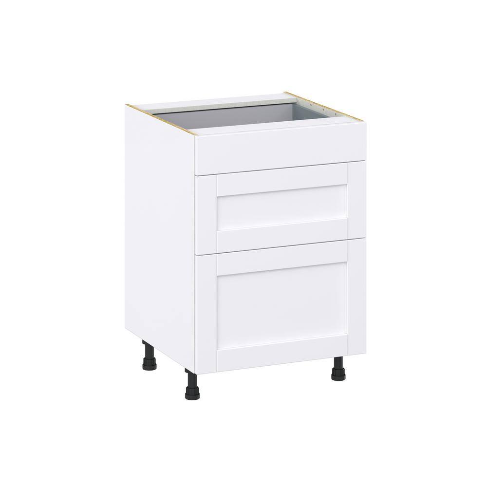 J COLLECTION Mancos Glacier White Shaker Assembled Base Kitchen Cabinet with 3 Drawers (24 in. W x 34.5 in. H x 24 in. D) DSB3D24-MN