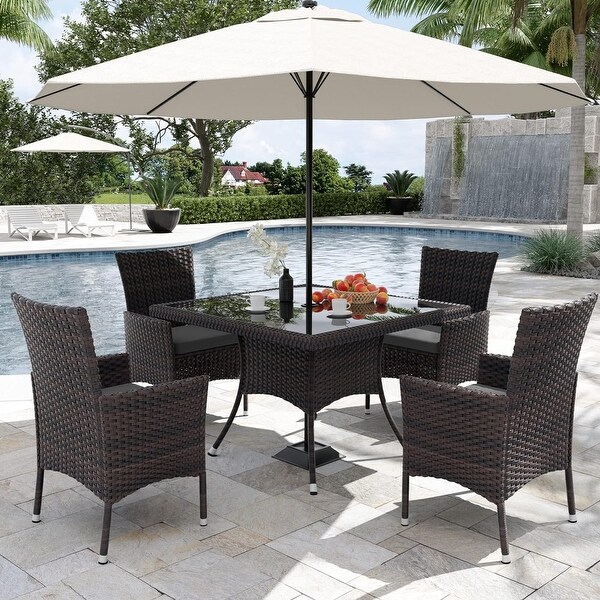 Kullavik Outdoor Dining Set，Rattan Patio Furniture Dining Table and Chairs