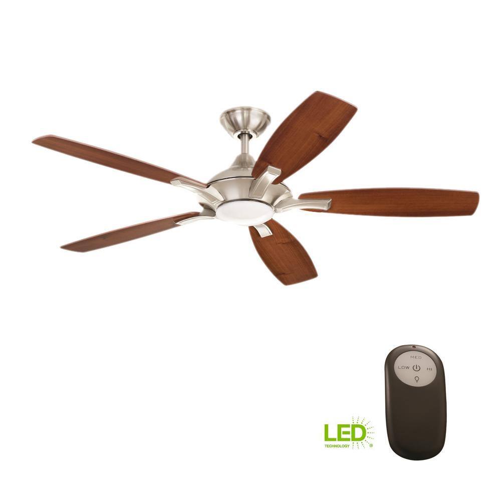 Home Decorators Collection Petersford 52 in. Integrated LED Indoor Brushed Nickel Ceiling Fan with Light Kit and Remote Control 24425