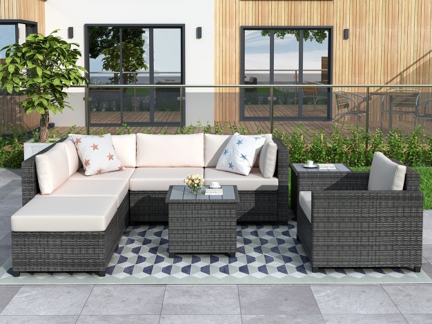 8 Pcs Patio Outdoor Rattan Sectional Sofa Set Seating Group With Cushions modernluxe