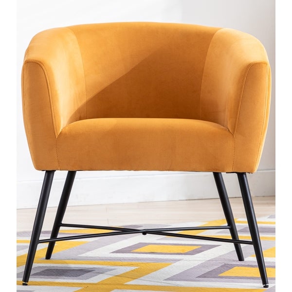 Luxurious Design 1pc Accent Chair Yellowish Orange Velvet Clean Line Design Fabric Upholstered Black Metal Legs Stylish