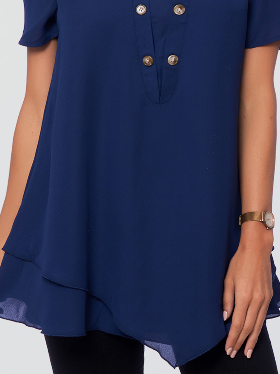 Casual Solid Color V Neck Short Sleeves Blouse