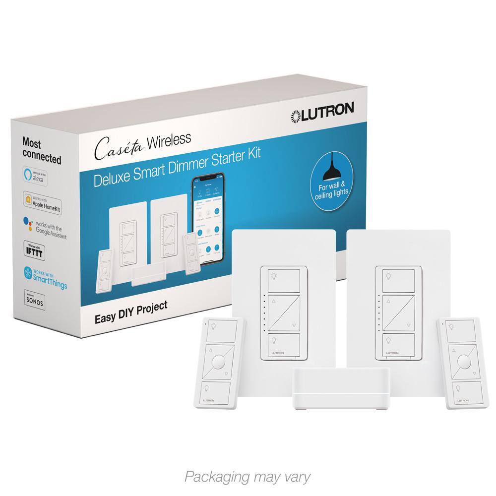 Lutron Caseta Smart Lighting Dimmer Switch (2 Count) Starter Kit with Smart Hub (P-BDG-PKG2W-HD) P-BDG-PKG2W-HD