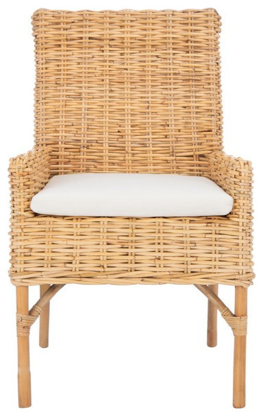 Clancy Rattan Accent Chair With Cushion Natural   Modern   Armchairs And Accent Chairs   by Virgil Stanis Design  Houzz