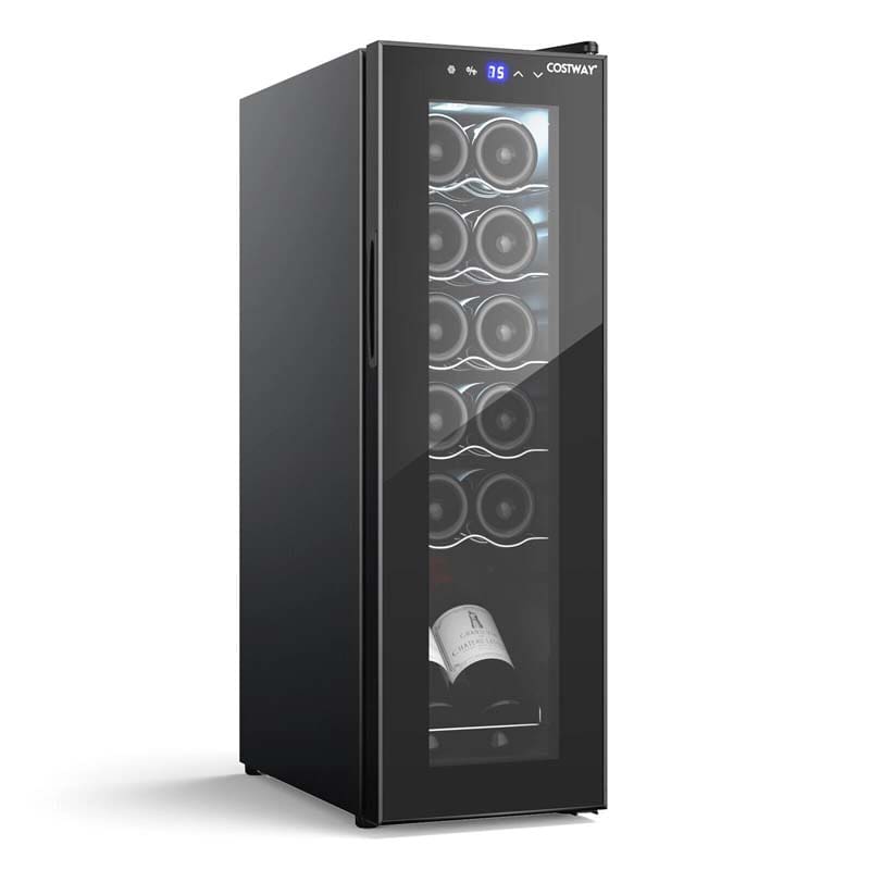 12-Bottle Wine Cooler Refrigerator, 10 Inch Mini Wine Cellar Freestanding or Built-in Wine Fridge