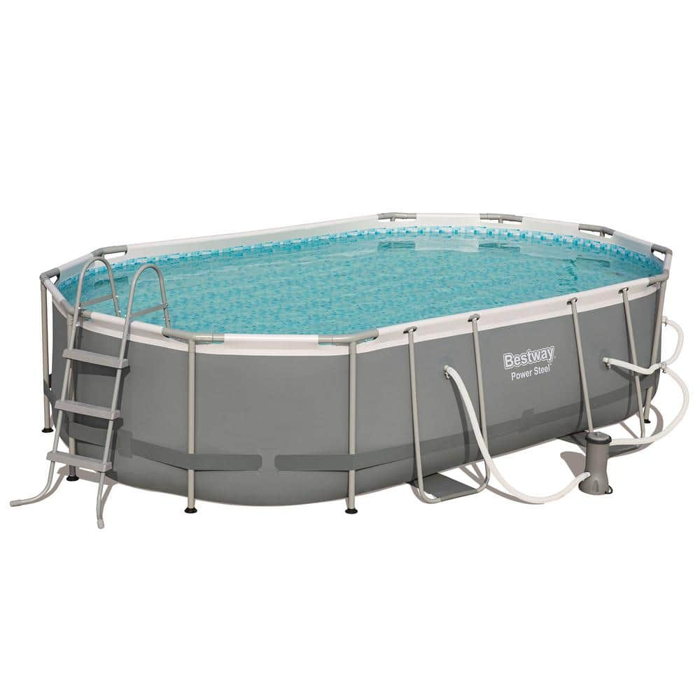 Bestway Steel Metal Above Ground Pool Set with Maintenance Kit and Surface Skimmer 56655E-BW + 58237E-BW + 58233E-BW