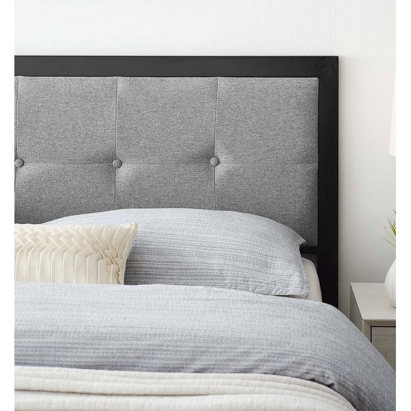 Waldorf Modern Light Grey Fabric Button Tufted Upholstered Full Size Metal Headboard - - 31717179