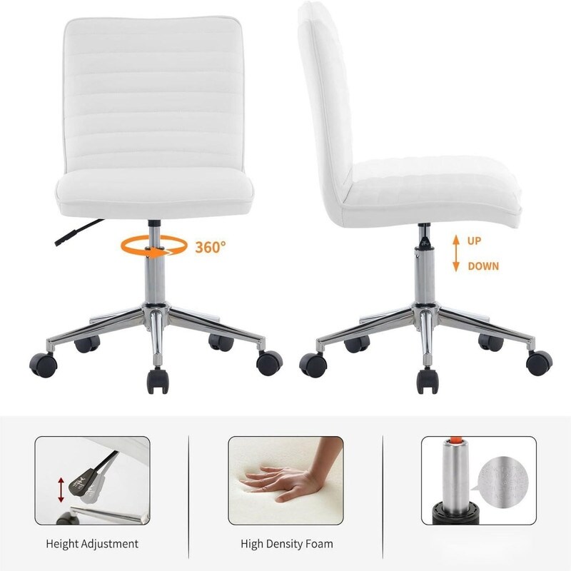 Mid Back Armless Office Desk Chair (PU White)