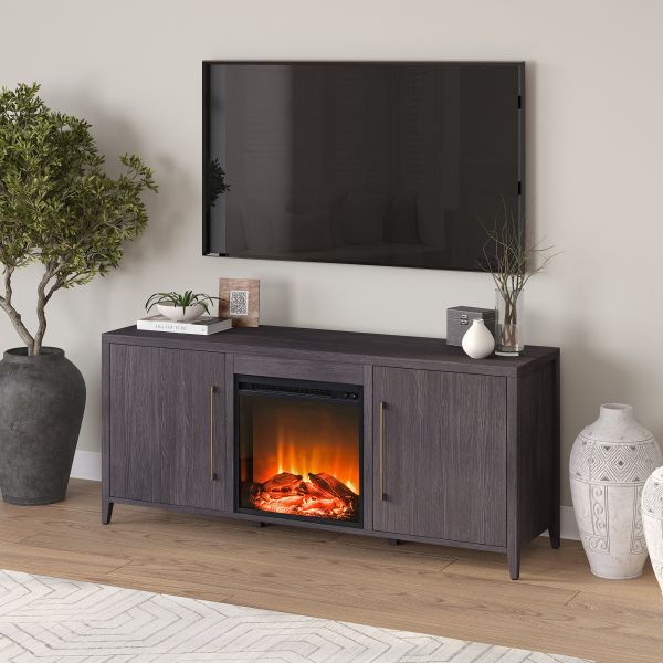 Jasper Rectangular TV Stand with Log Fireplace for TV's up to 65