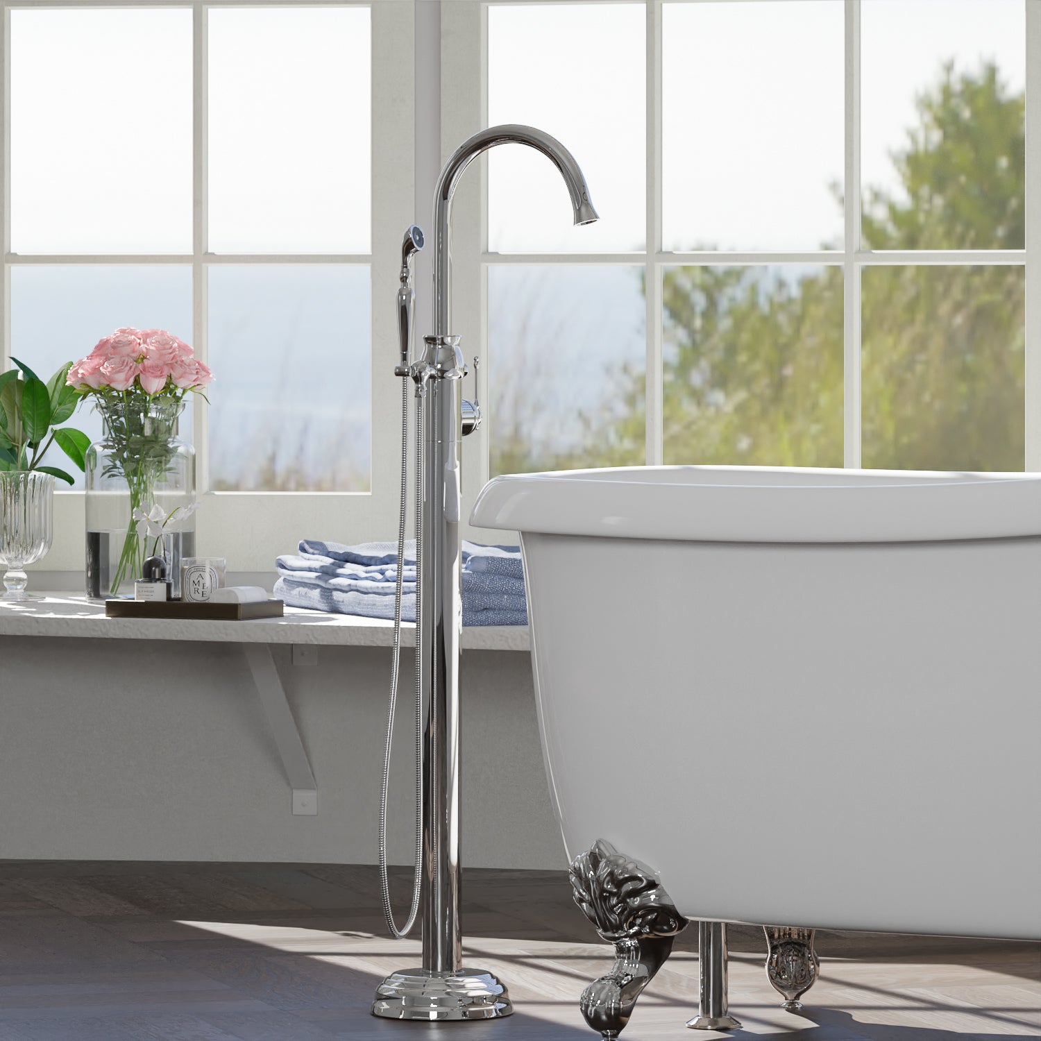 LeBaron Freestanding Tub Filler with Hand Shower