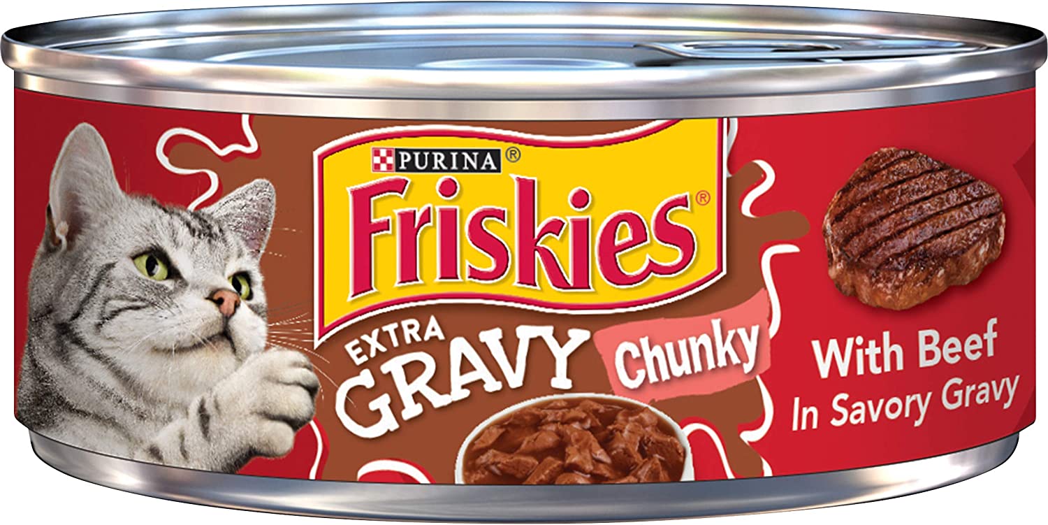 Purina Friskies Gravy Wet Cat Food Extra Gravy Chunky With Beef in Savory Gravy - (24) 5.5 oz. Cans