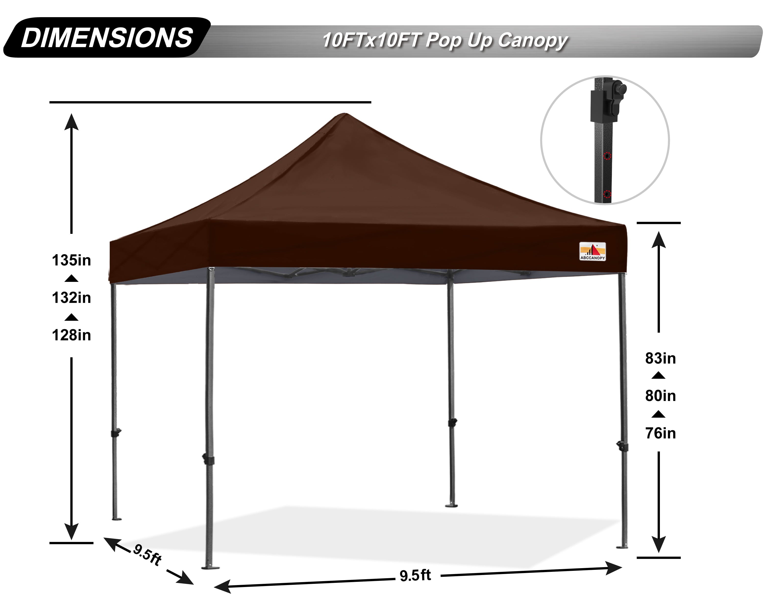 ABCCANOPY 10ft x 10ft Sturdy Instant Shelter Metal Outdoor Pop up Canopy，Brown