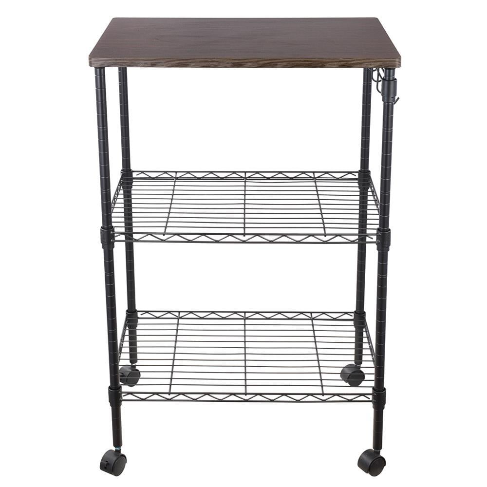 SalonMore 3 Tier Heavy Duty Kitchen Grade Wire Rolling Cart Service Cart with Wheels， Utility Shelf Plant Display Shelf， Black