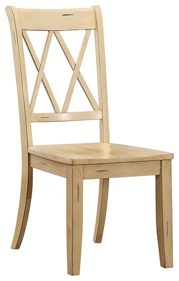 Pine Veneer Side Chair With Double X Cross Back in White with set of 2   Farmhouse   Dining Chairs   by Homesquare  Houzz