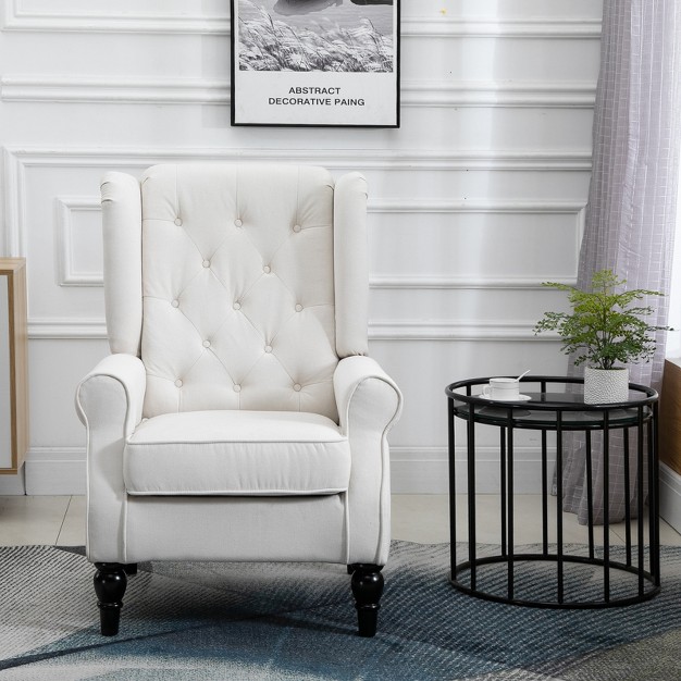 Homcom Button tufted Accent Chair With High Wingback Rounded Cushioned Armrests And Thick Padded Seat