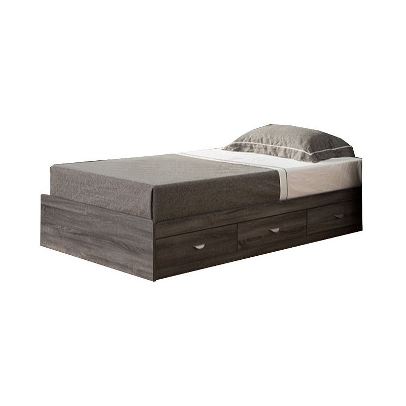 Grained Wooden Frame Twin Size Chest Bed with 3 Drawers， Distressed Gray