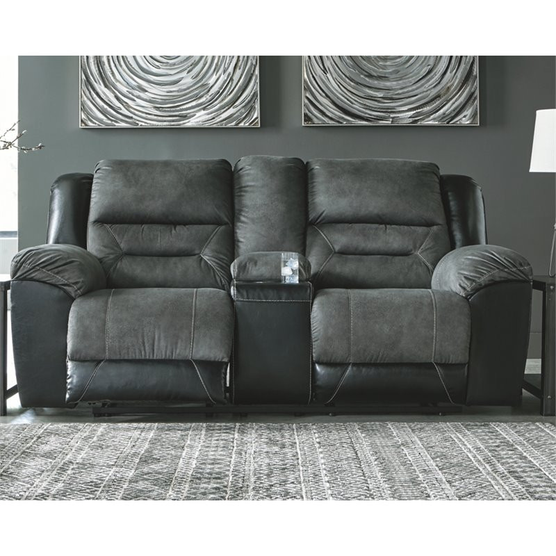 Signature Design by Ashley Earhart Reclining Loveseat with Console in Chestnut   Contemporary   Loveseats   by Homesquare  Houzz