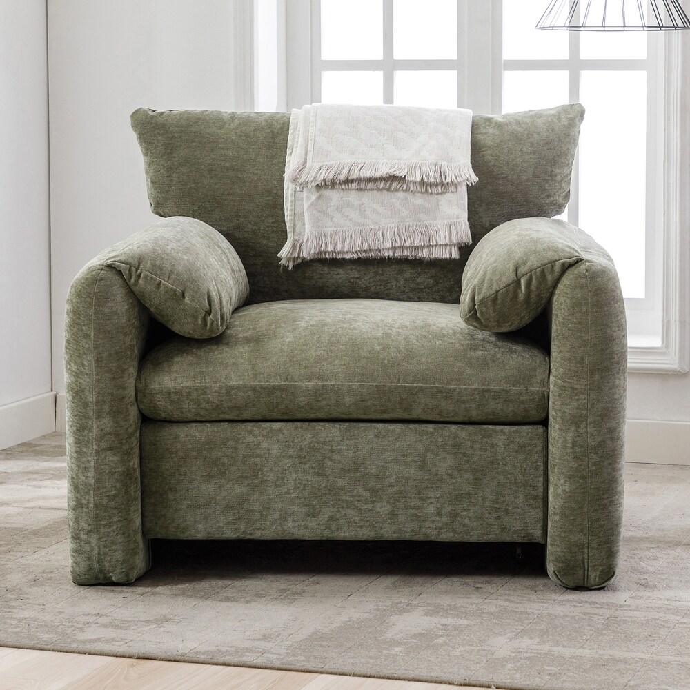 Oversized Chenille Accent Chair Modern Armchair Sofa  Matcha Green