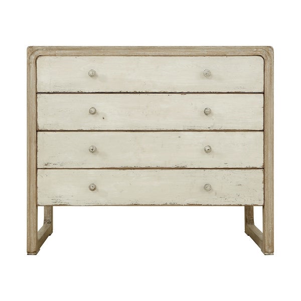 Artissance Reclaimed Wood Peking Side Table With 4 Drawers and Antique Off White Finish， 35 Inch Tall