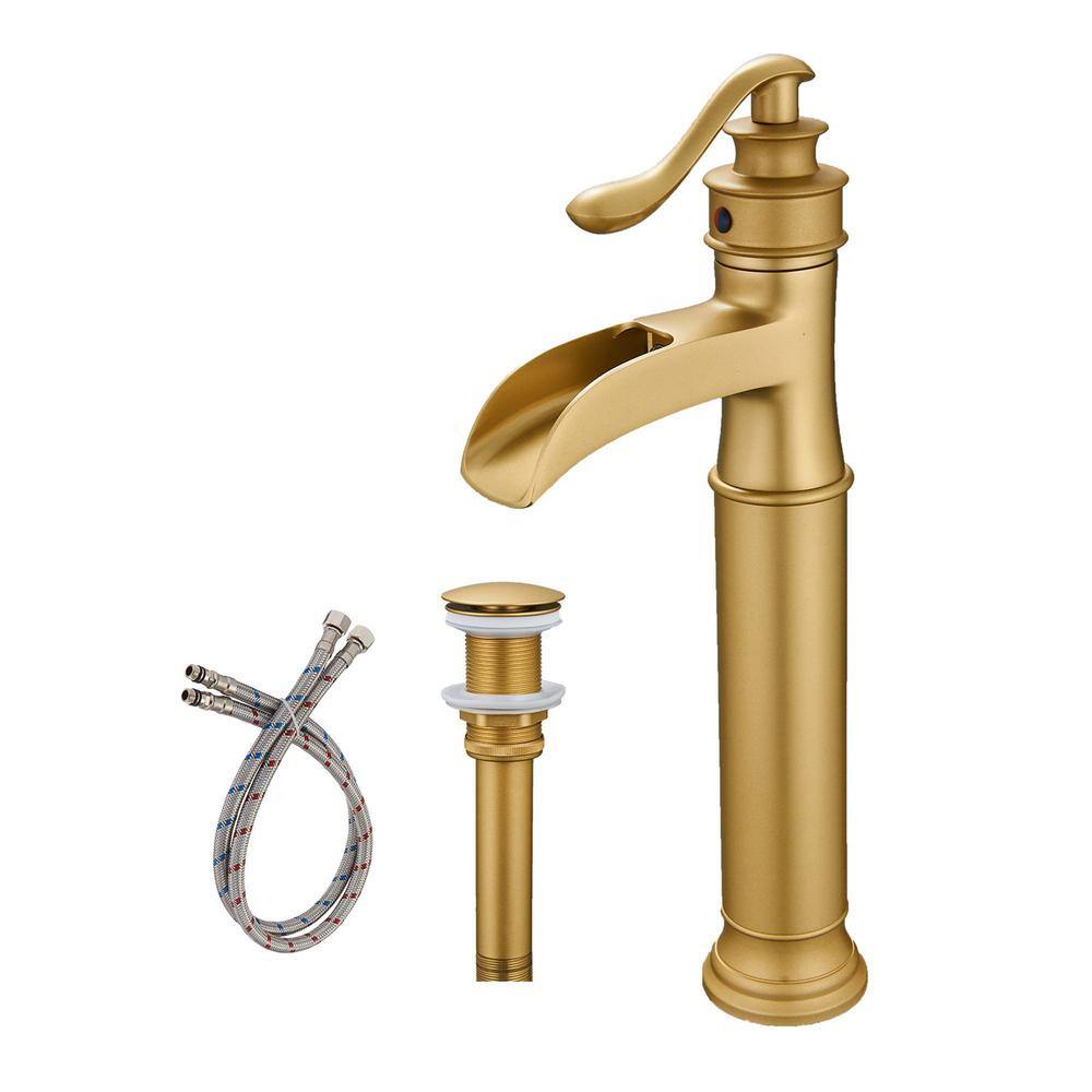 matrix decor Mental Single Hole Single-Handle Bathroom Faucet with Drain Assembly in Brushed Gold A-96556H-BG