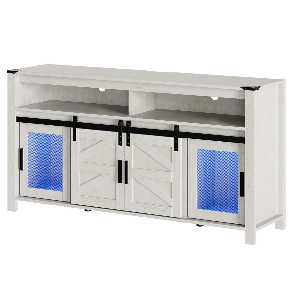 LED Farmhouse Entertainment Center with Mesh and Barn Doors  31\