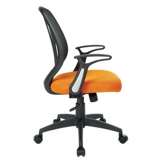 Office Star Products Orange Mesh Screen Back Chair with Flip Arms and Silver Accents EM69202N-18