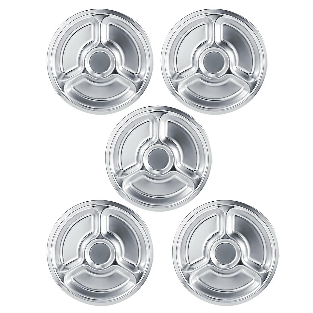 5pcs Thicken 304 Stainless Steel Round Divided Service Plate Dinner Tray Tableware For Kid4section