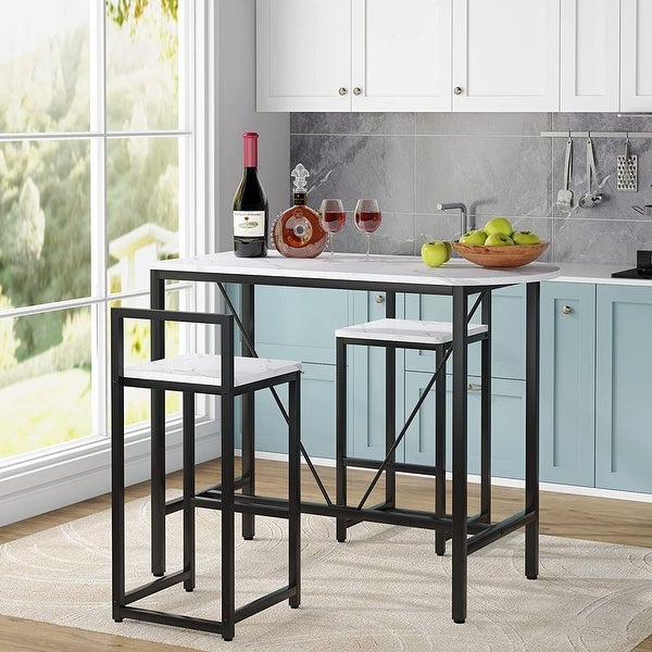 3-Piece Bar Table Set Kitchen Pub Dining Table with 2 Bar Stools