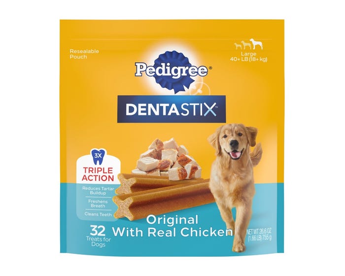 Pedigree® Dentastix™ Large Dog Dental Treats Original Flavor Dental Bones， 1.72 lb. (32 Treats)