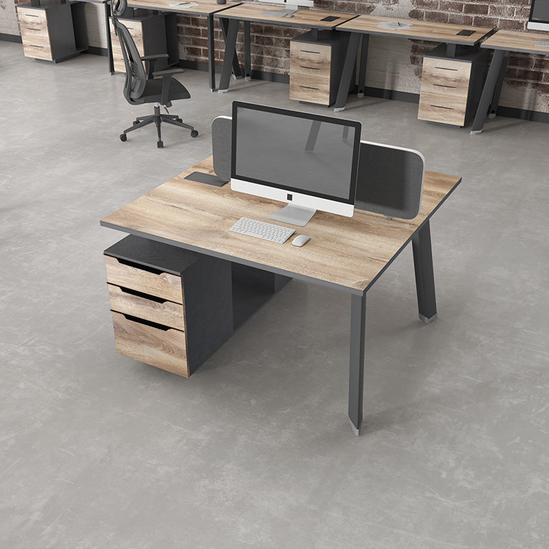 ARTO 2 People Back to Back Workstation Desk 2 Cabinets 1.2M - Warm Oak & Black