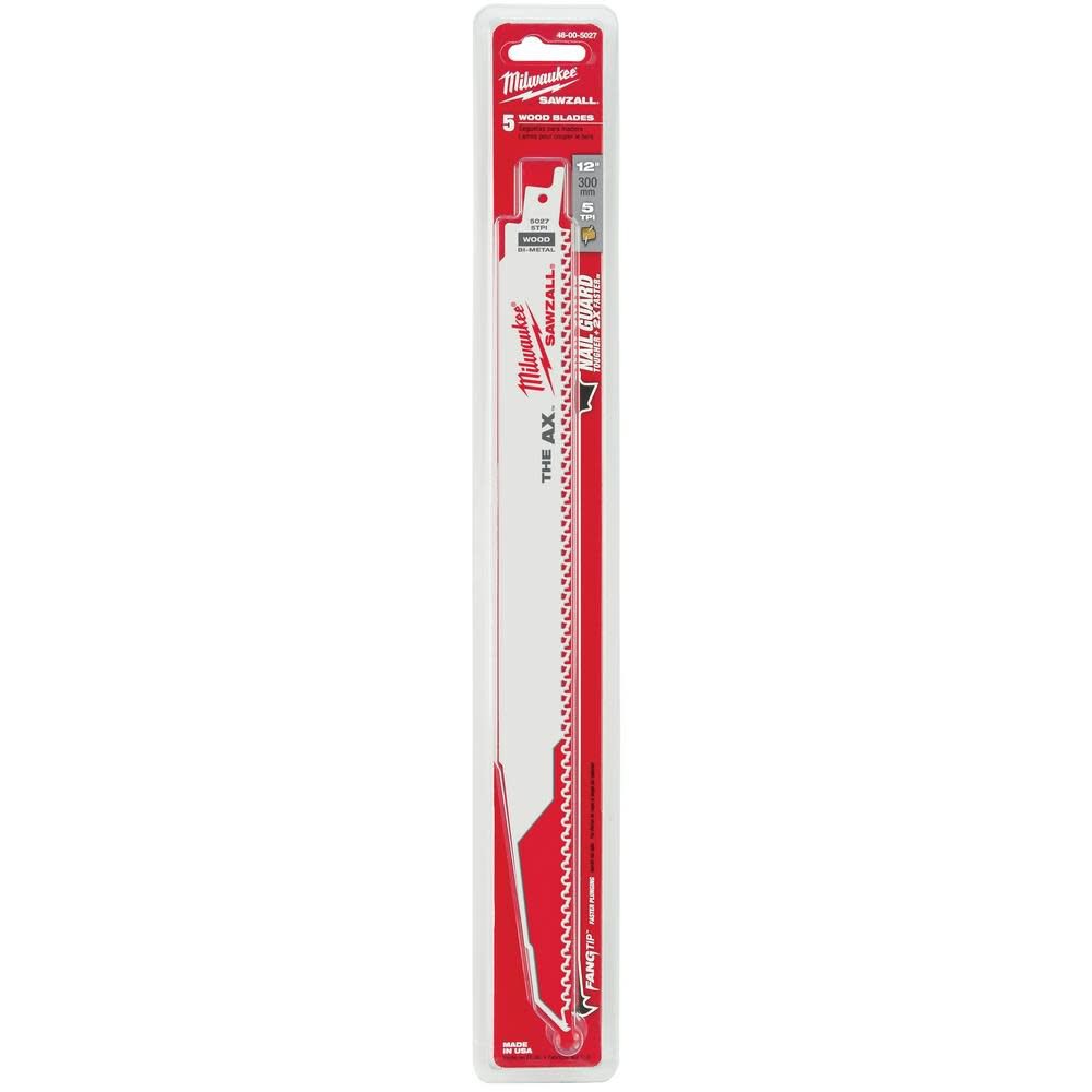 Milwaukee 12 in. 5 TPI The Ax SAWZALL Blade 5PK 48-00-5027 from Milwaukee