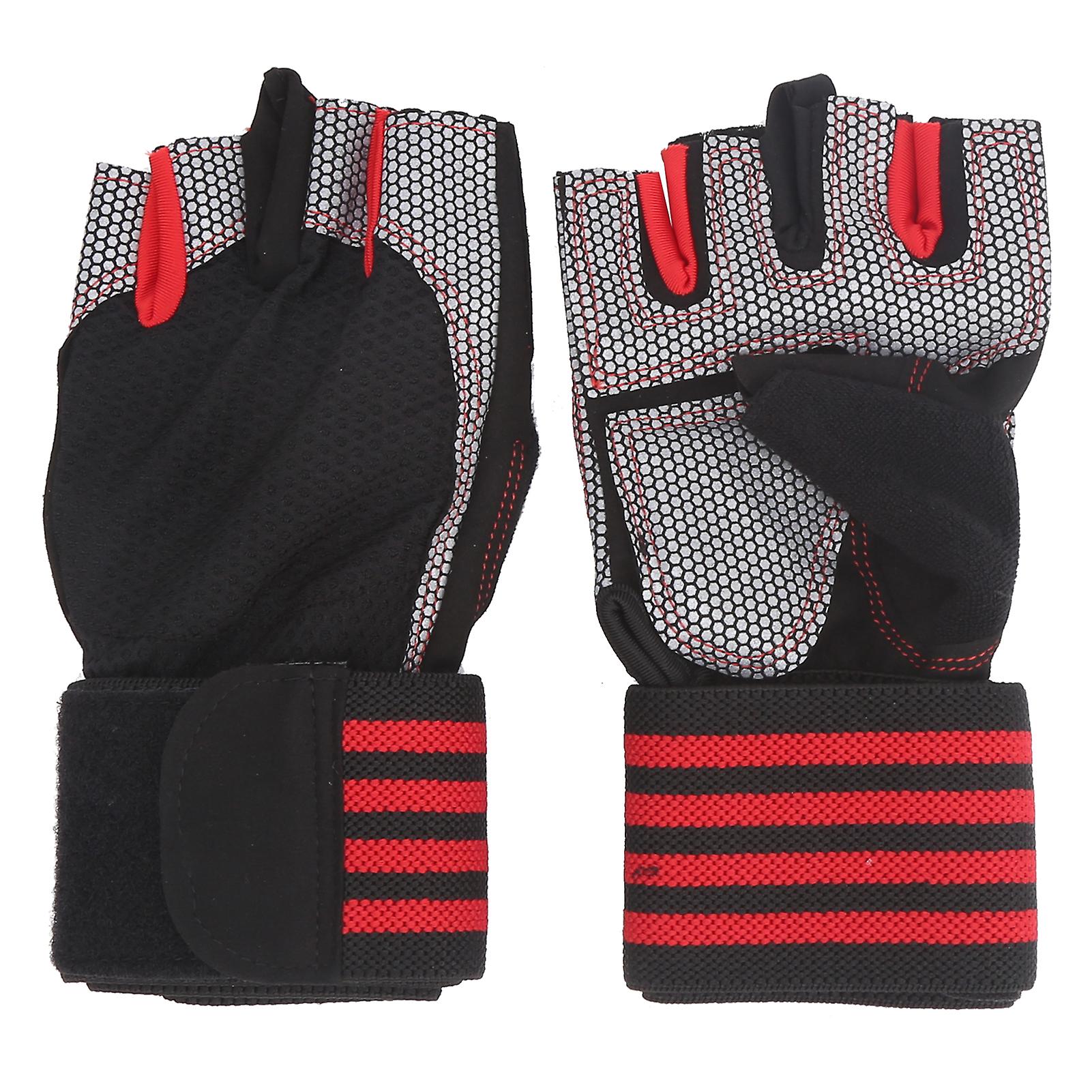 Half Finger Adjustable Cycling Protective Gloves Antislip Breathable Bicycle Glovesred