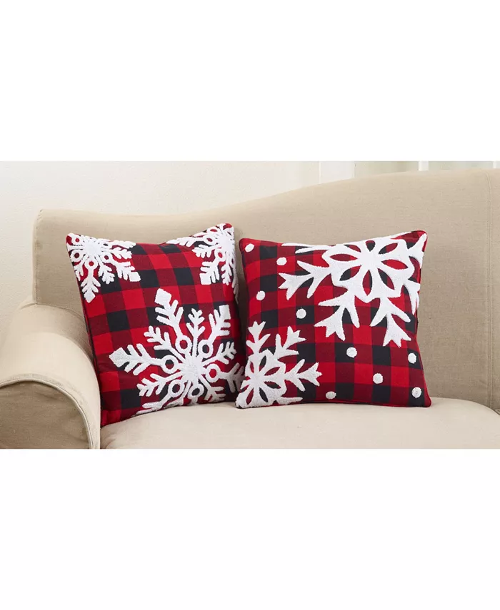 Saro Lifestyle Buffalo Plaid Snowflake Throw Pillow， 18