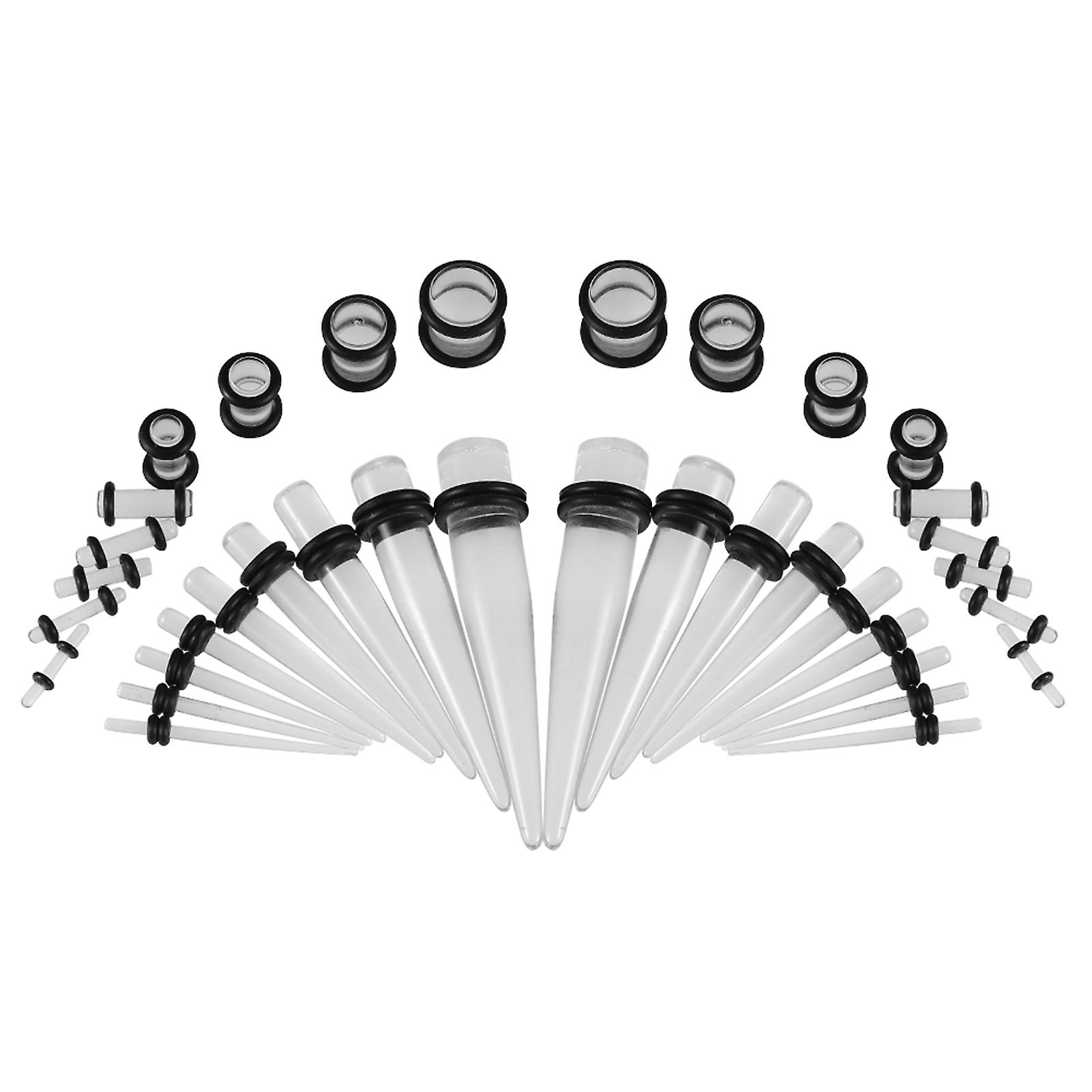 36pcs Fashionable Acrylic Stretcher Ear Taper Expander O Ring Stretching Kit Transparent Lumine