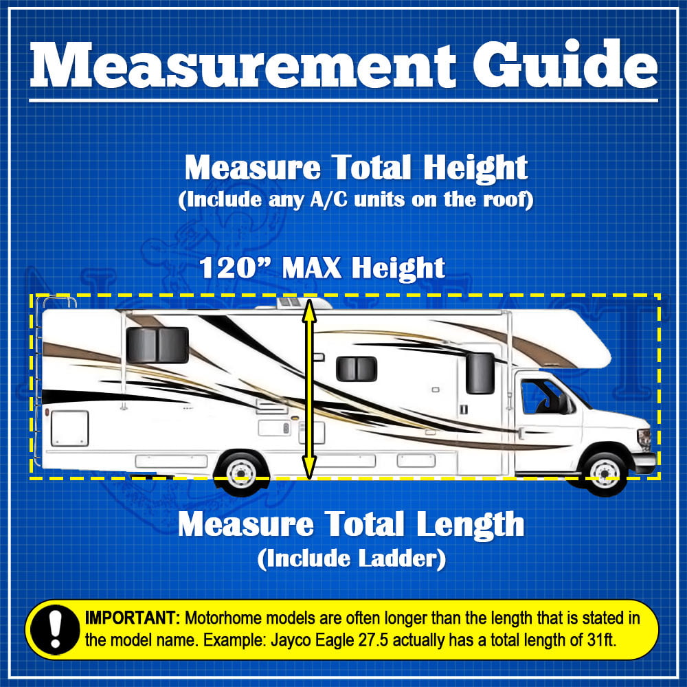 NEH RV Cover - Durable， Waterproof Tear-Resistant RV Motorhome Cover， Covers Class A B C， Travel Trailer Camper with Zippered Panels - Fits 26'-30' Length (120