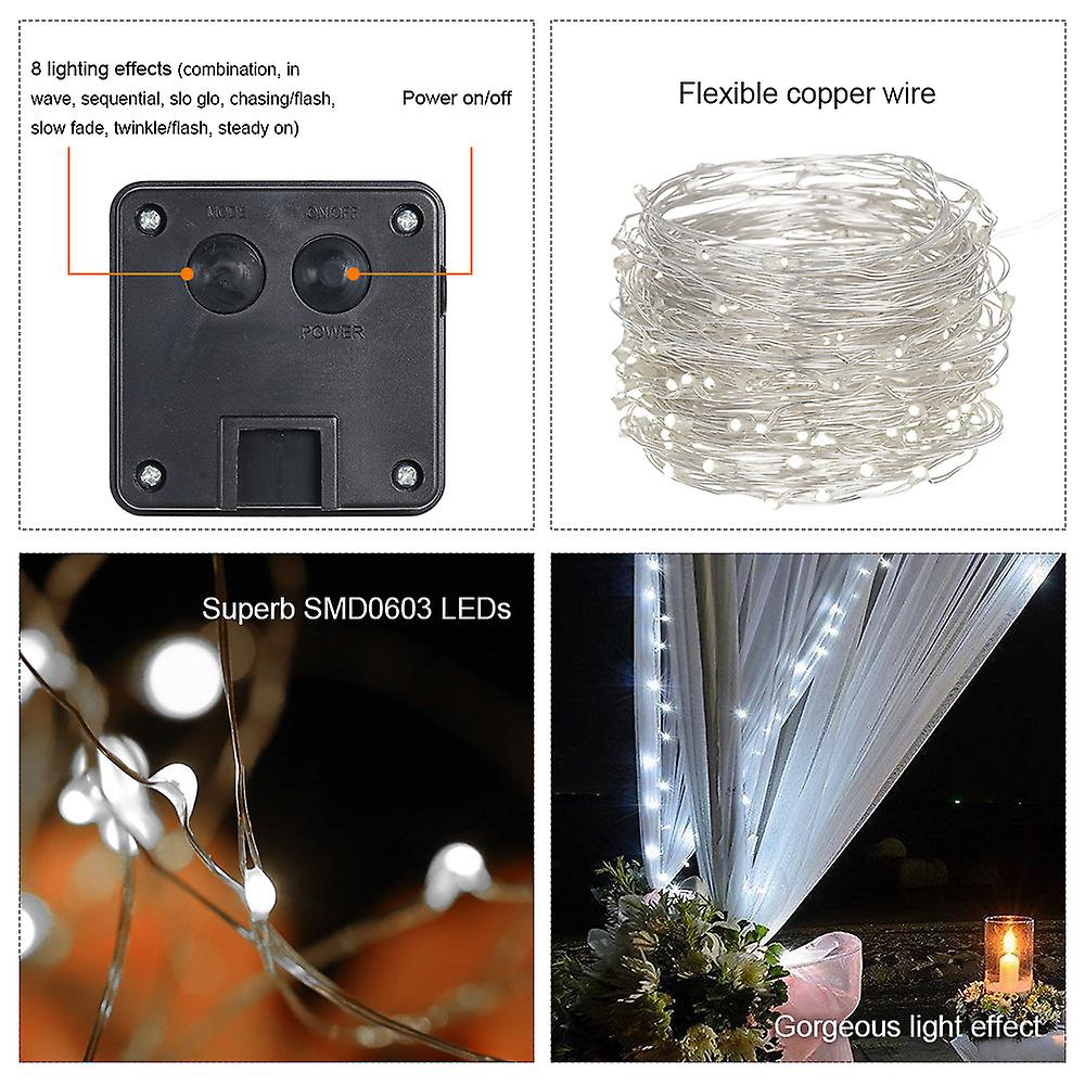 6w 10m/32.8ft 100 Leds Solar Powered Energy Copper Wire Fairy String Light Lawn Lamp With 8 Different Lighting Modes Effects Flexible Twistable Bendab