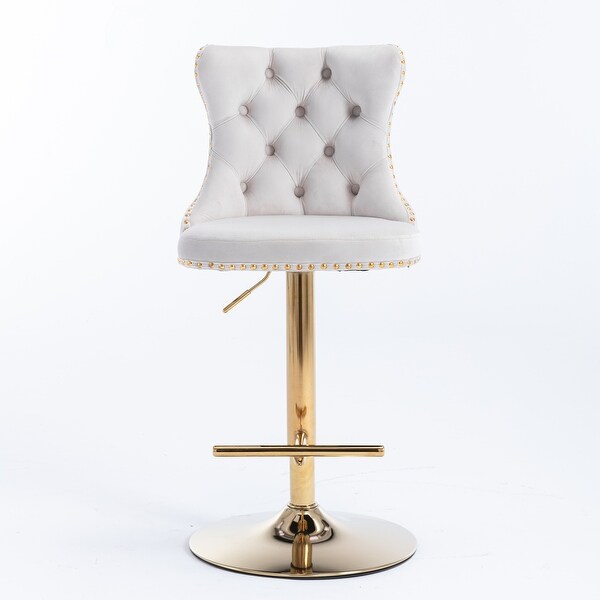 Set of 2 Golden Swivel Velvet Barstools with Backs Comfortable Tufted