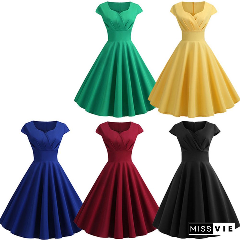 Women's Fashion A-line Knee Length Ruched Short Dress Party Prom Dresses