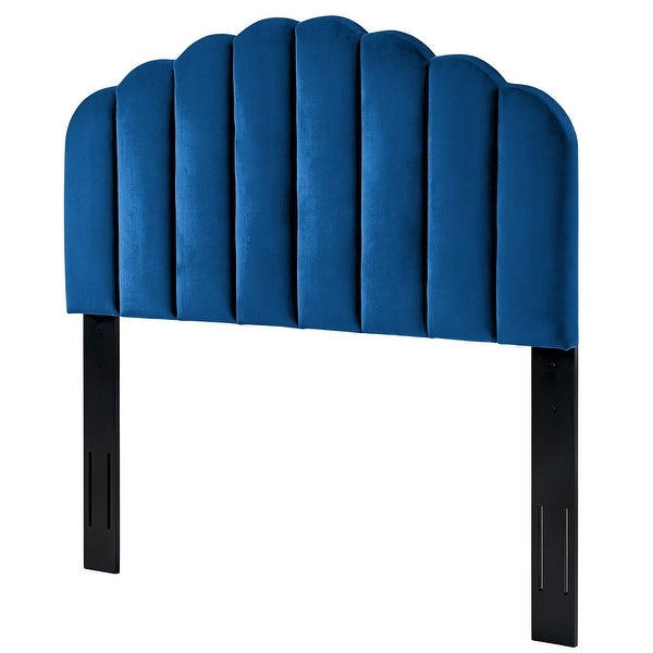 Burney Scalloped Blue Velvet Upholstered King/California King Size Headboard - - 31684695