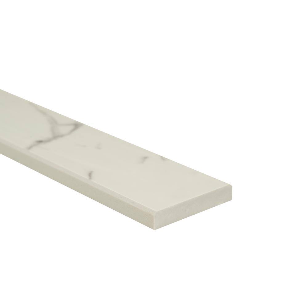 MSI Calacatta Nowy White Double Beveled 4 in. x 36 in. Polished Engineered Marble Threshold Tile Trim THD2CALNOW4X36