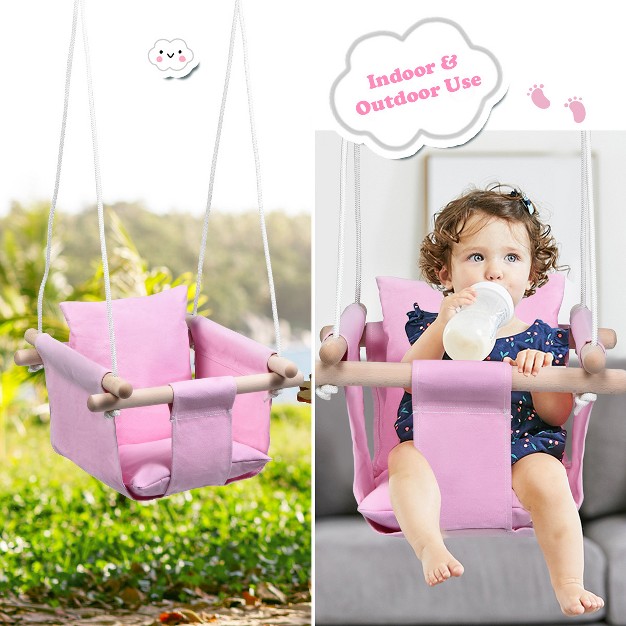 Costway Baby Canvas Hanging Swing Cotton Hammock Toy For Toddler Bluepink