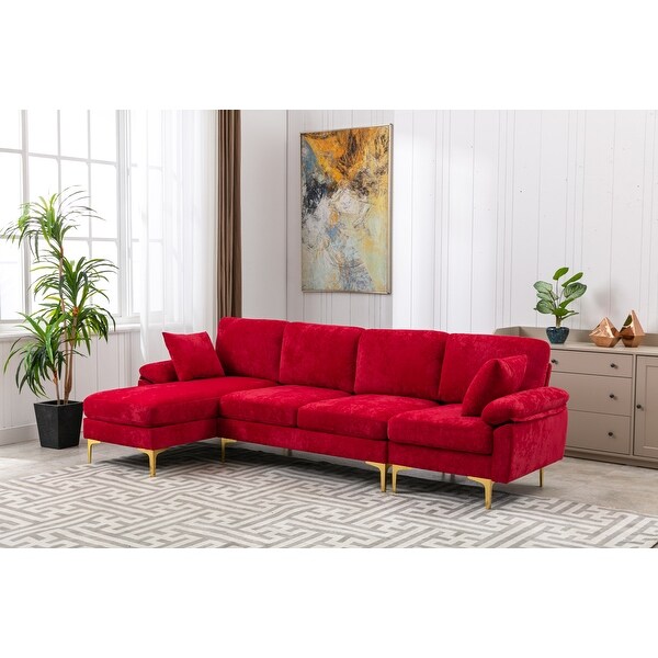 4-pieces European Style Polyester Sectional Sofa with Iron Feet， Removable Cushions， Ottoman Included