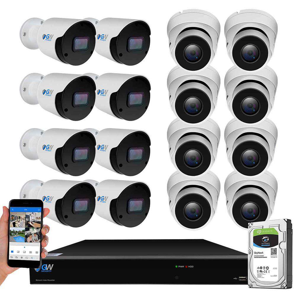 GW Security 16-Channel 8MP 4TB NVR Smart Security Camera System with 8 Wired Turret and 8 Bullet Cameras 3.6 mm Fixed Lens AI Mic GW8536MIC8-GW8537IP8-4T