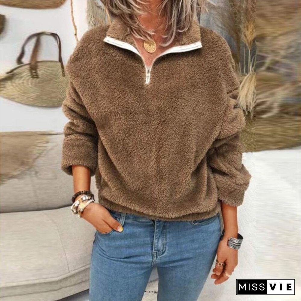 Women O Neck Simple All-match Sweatshirts Autumn Solid Casual Loose Pullover Tops Elegant Office Zipper Long Sleeve Jumper Blusa