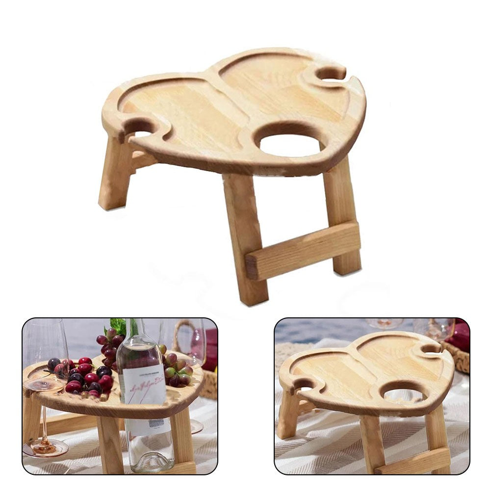 Heart-shaped Foldable Portable Picnic Table for Wine and Glass Champagne Snack