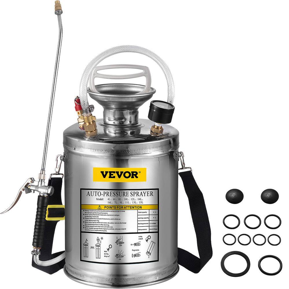 VEVOR 1 Gal. Stainless Steel Sprayer Metal Pump Sprayer with 12 in. Wand Handle and 3 ft. Reinforced Hose for Gardening PWQBXG4L000000001V0