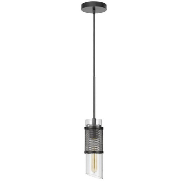 X 18 5 quot Savona Glass And Metal Mini Pendant With Shade Black Cal Lighting