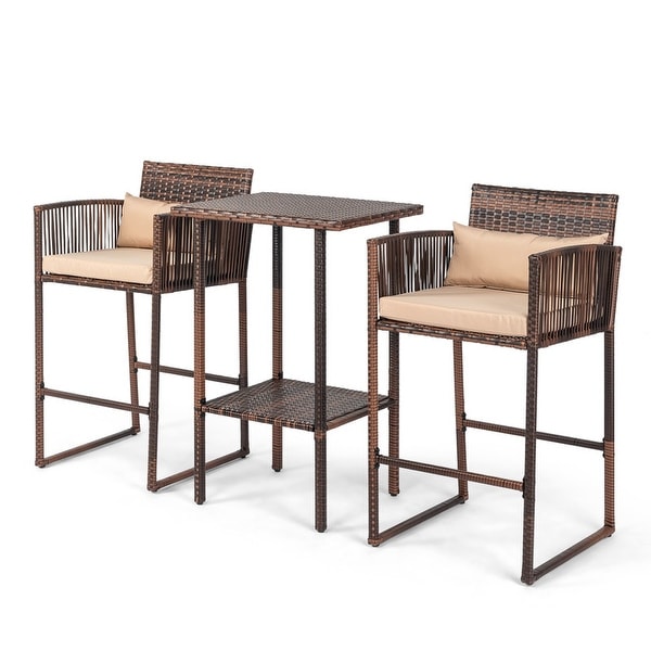 Patio 3Piece PE Wicker Bar Set with Cushions