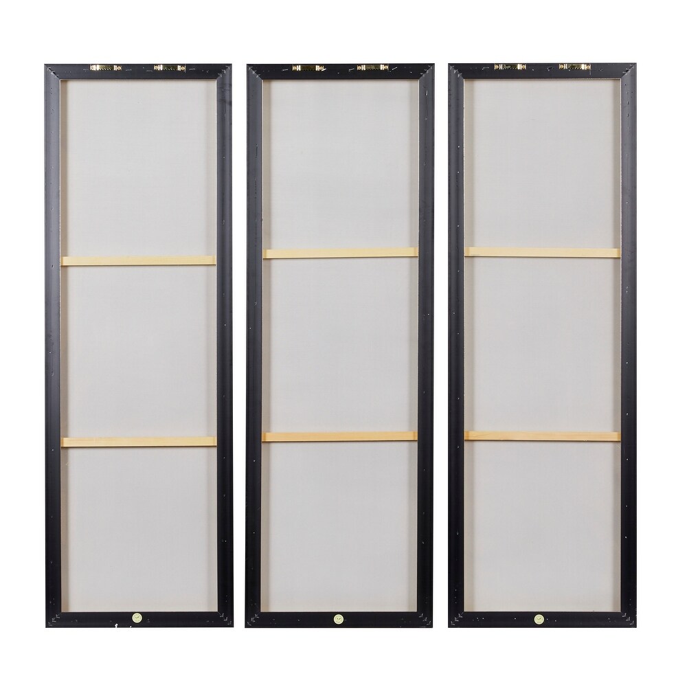 Brown Canvas Palm Leaf Framed Wall Art with Gold Frame (Set of 3)