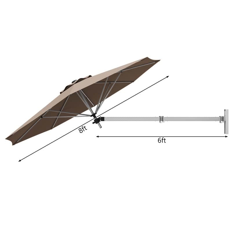 8 FT Patio Wall Mounted Umbrella with Adjustable Pole, Outdoor Tilting Sunshade Umbrella with Wind Vent